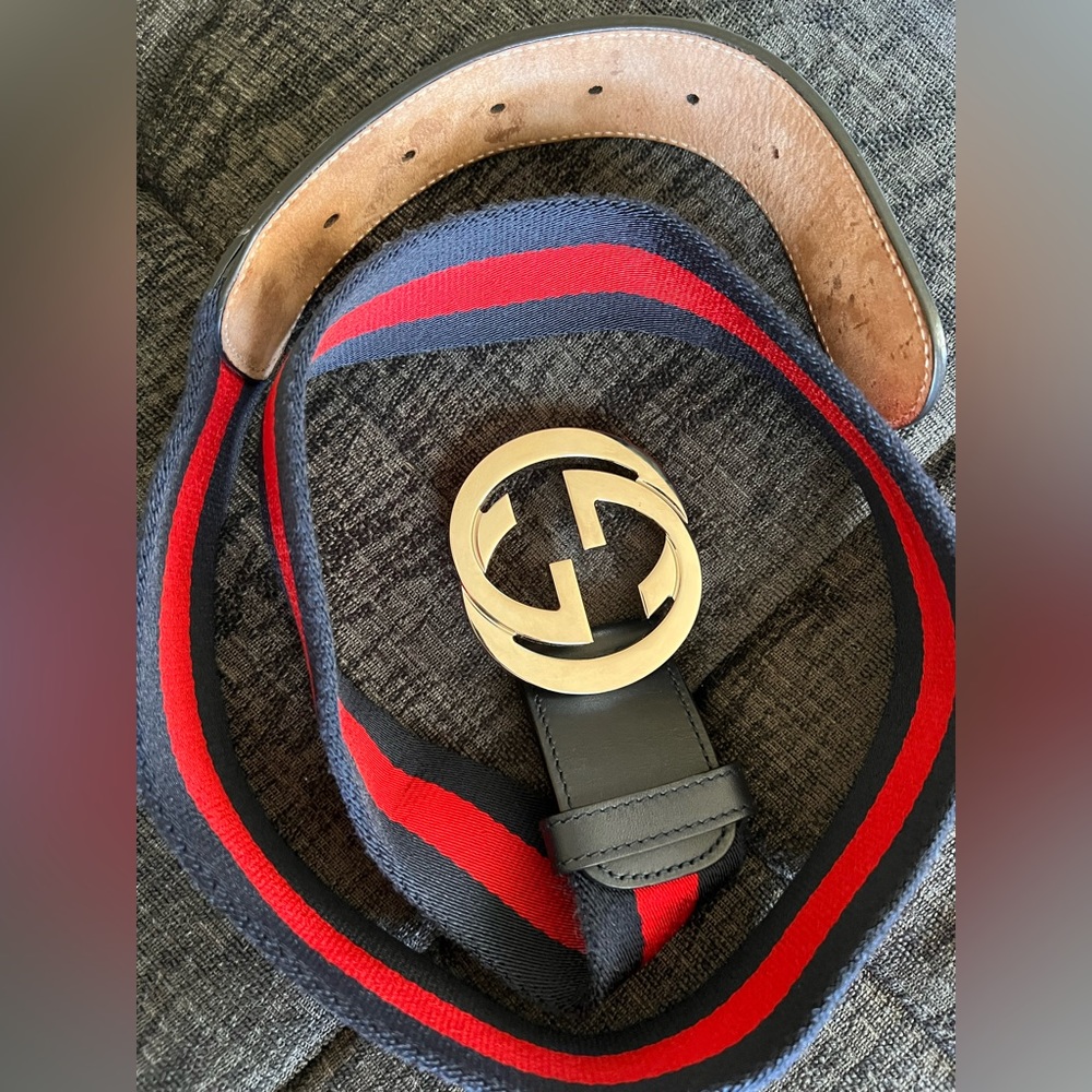 Navy blue/red Gucci web belt